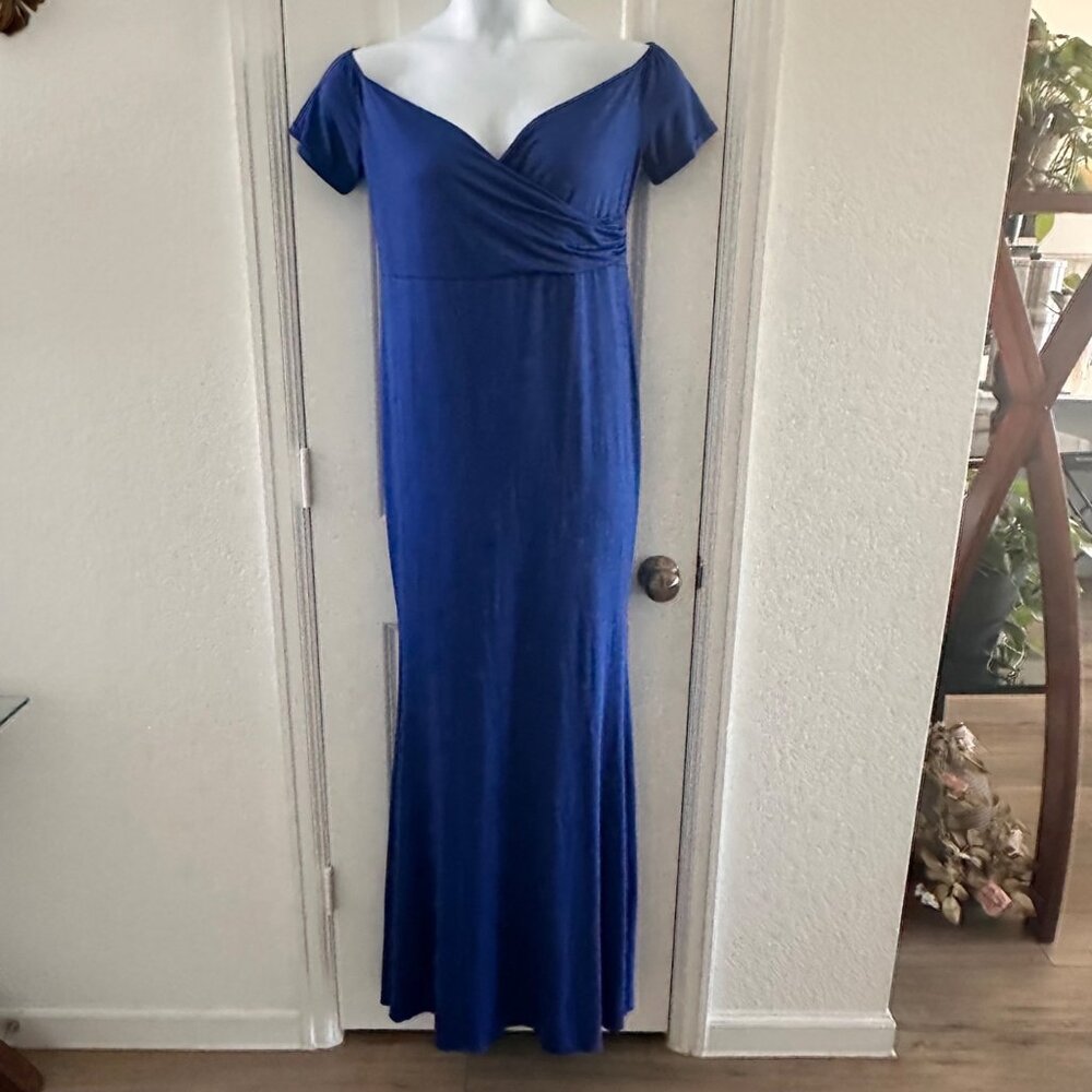 Molliya Womens Royal Blue Off-Shoulder Maxi Dress Size L With Short Sleeves And